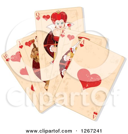 Clipart of Distressed Heart Playing Cards - Royalty Free Vector Illustration by Pushkin