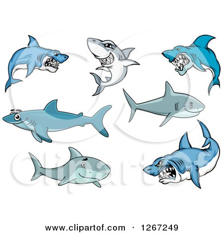 Clipart of Happy and Vicious Sharks - Royalty Free Vector Illustration by Vector Tradition SM