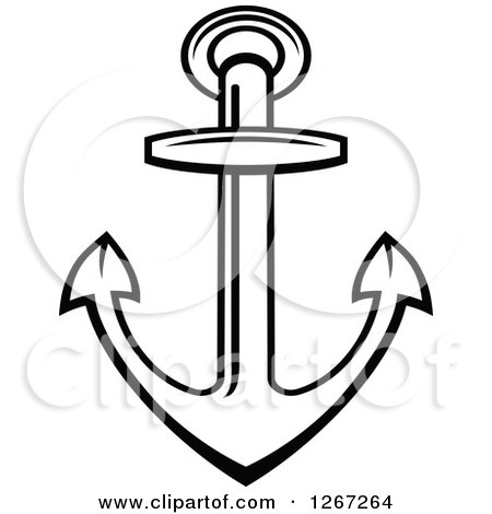 Clipart of a Simple Outlined Black and White Nautical Anchor - Royalty Free Vector Illustration by Vector Tradition SM