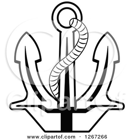 Clipart of a Black and White Rope and Nautical Anchor - Royalty Free Vector Illustration by Vector Tradition SM