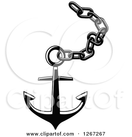 Clipart of a Black and White Chain and Nautical Anchor - Royalty Free Vector Illustration by Vector Tradition SM