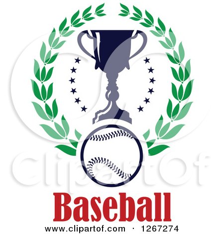Clipart of a Baseball and Trophy with a Circle of Stars over Text in a Wreath - Royalty Free Vector Illustration by Vector Tradition SM