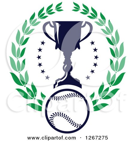 Clipart of a Baseball and Trophy with a Circle of Stars in a Wreath - Royalty Free Vector Illustration by Vector Tradition SM