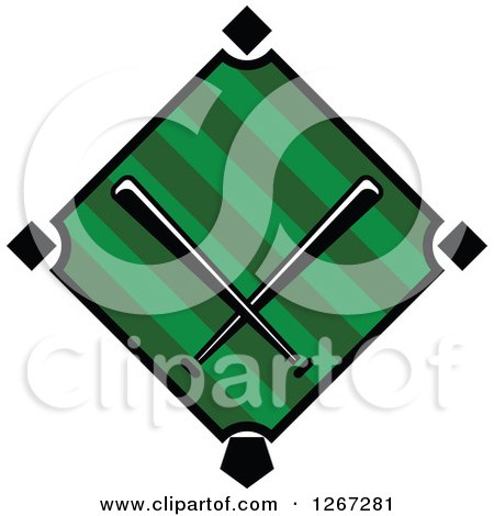 Clipart of a Baseball Diamond Field with Crossed Bats - Royalty Free Vector Illustration by Vector Tradition SM