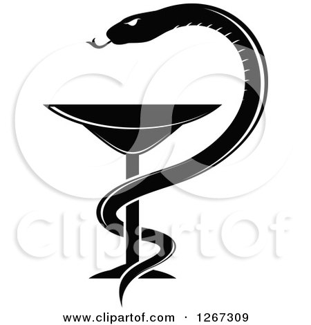 Clipart of a Black and White Snake and Medical Goblet Caduceus - Royalty Free Vector Illustration by Vector Tradition SM
