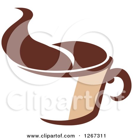 Clipart of a Two Toned Tan and Brown Steamy Coffee Cup 1 - Royalty Free Vector Illustration by Vector Tradition SM