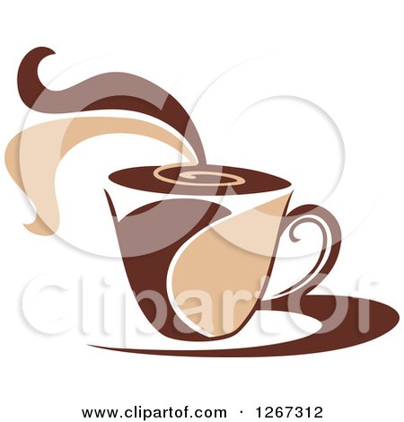 Clipart of a Two Toned Tan and Brown Steamy Coffee Cup on a Saucer 4 - Royalty Free Vector Illustration by Vector Tradition SM
