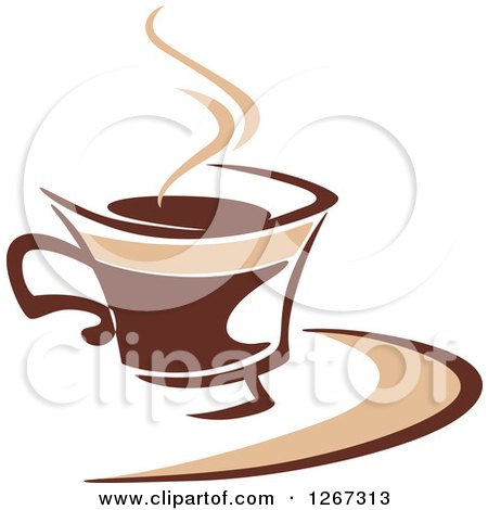 Clipart of a Two Toned Tan and Brown Steamy Coffee Cup on a Saucer 5 - Royalty Free Vector Illustration by Vector Tradition SM