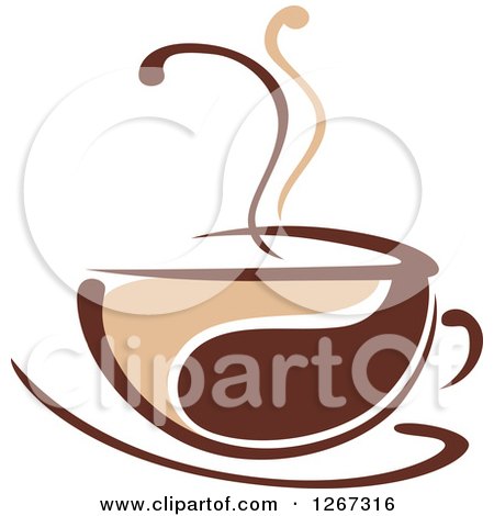 Clipart of a Two Toned Tan and Brown Steamy Coffee Cup on a Saucer 6 - Royalty Free Vector Illustration by Vector Tradition SM