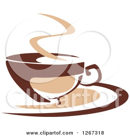 Clipart of a Two Toned Tan and Brown Steamy Coffee Cup on a Saucer 7 - Royalty Free Vector Illustration by Vector Tradition SM