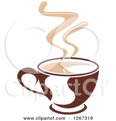 Clipart of a Two Toned Tan and Brown Steamy Coffee Cup 2 - Royalty Free Vector Illustration by Vector Tradition SM