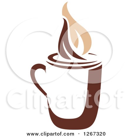 Clipart of a Two Toned Tan and Brown Steamy Coffee Cup 3 - Royalty Free Vector Illustration by Vector Tradition SM