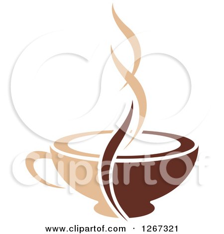 Clipart of a Two Toned Tan and Brown Steamy Coffee Cup 4 - Royalty Free Vector Illustration by Vector Tradition SM
