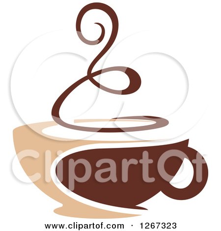 Clipart of a Two Toned Tan and Brown Steamy Coffee Cup 5 - Royalty Free Vector Illustration by Vector Tradition SM