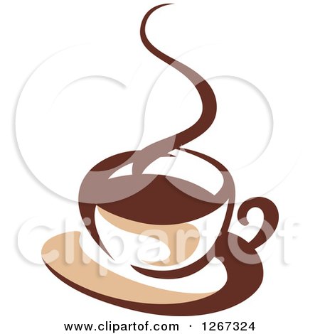 Clipart of a Two Toned Tan and Brown Steamy Coffee Cup on a Saucer 1 - Royalty Free Vector Illustration by Vector Tradition SM