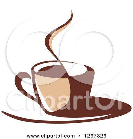 Clipart of a Two Toned Tan and Brown Steamy Coffee Cup on a Saucer 3 - Royalty Free Vector Illustration by Vector Tradition SM