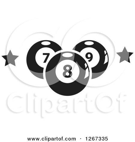 Clipart of Black and White Billiards Pool Balls and Stars - Royalty Free Vector Illustration by Vector Tradition SM