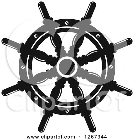 Clipart of a Black and White Nautical Ship Helm Steering Wheel 2 - Royalty Free Vector Illustration by Vector Tradition SM