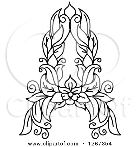 Clipart of a Black and White Floral Capital Letter a with a Flower - Royalty Free Vector Illustration by Vector Tradition SM