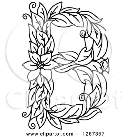 Clipart of a Black and White Floral Capital Letter B with a Flower - Royalty Free Vector Illustration by Vector Tradition SM