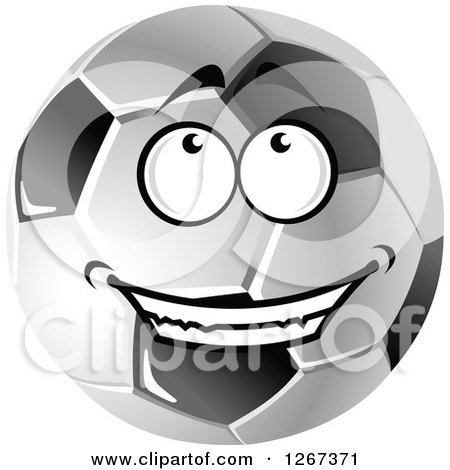 Clipart of a Grayscale Happy Soccer Ball Looking up - Royalty Free Vector Illustration by Vector Tradition SM