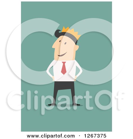 Clipart of a Businessman Wearing a Crown over Green - Royalty Free Vector Illustration by Vector Tradition SM