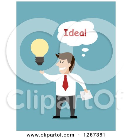 Clipart of a Creative Businessman with an Idea over Blue - Royalty Free Vector Illustration by Vector Tradition SM