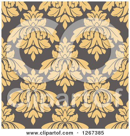 Clipart of a Seamless Pattern Background of Vintage Tan Floral Damask on Taupe - Royalty Free Vector Illustration by Vector Tradition SM