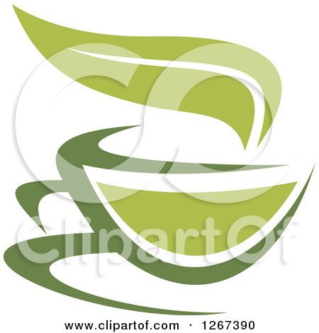 Clipart of a Two Toned Steamy Green Tea Cup and Steam Leaf - Royalty Free Vector Illustration by Vector Tradition SM