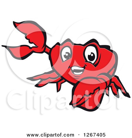 Clipart of a Happy Presenting Red Crab Character - Royalty Free Vector Illustration by Vector Tradition SM