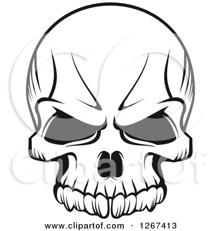 Clipart of a Black and White Human Skull with a Stern Expression - Royalty Free Vector Illustration by Vector Tradition SM