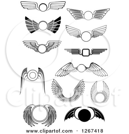 Clipart of Black and White Wing Designs - Royalty Free Vector Illustration by Vector Tradition SM
