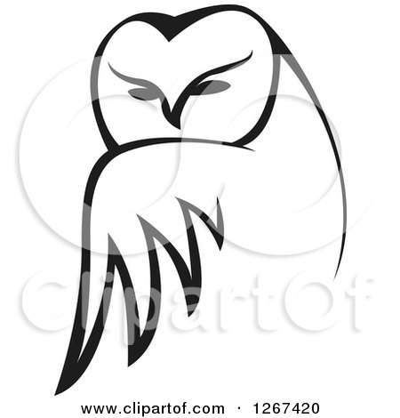 Clipart of a Black and White Owl Looking over Its Wing - Royalty Free Vector Illustration by Vector Tradition SM
