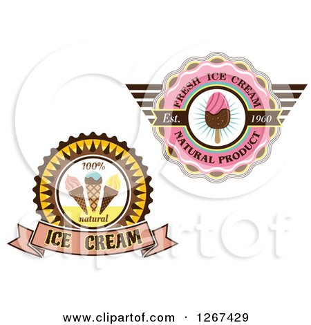Clipart of Ice Cream Cone and Popsicle Badges with Sample Text - Royalty Free Vector Illustration by Vector Tradition SM