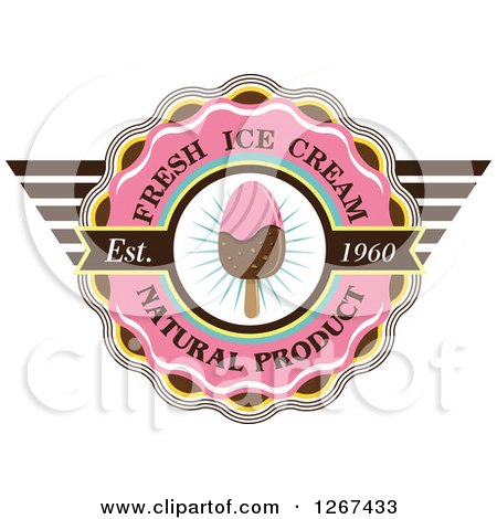 Clipart of a Pink Yellow and Brown Ice Cream Popsicle Badge with Sample Text - Royalty Free Vector Illustration by Vector Tradition SM