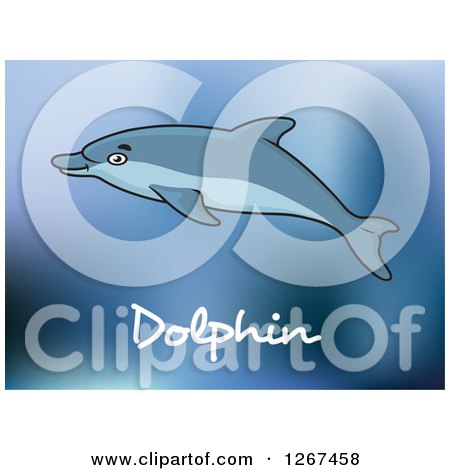 Clipart of a Swimming Dolphin over Text and Blue - Royalty Free Vector Illustration by Vector Tradition SM