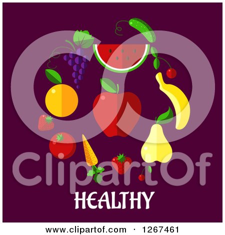 Clipart of Fruit over Healthy Text on Purple - Royalty Free Vector Illustration by Vector Tradition SM