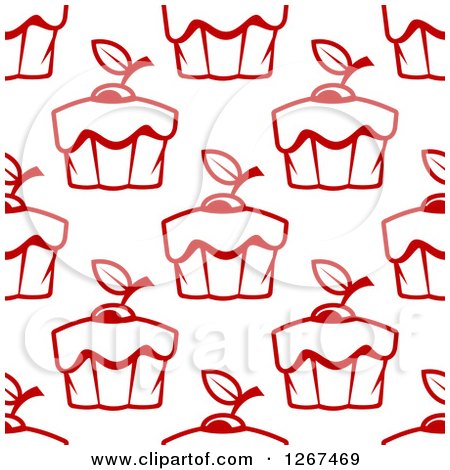 Clipart of a Seamless Background Pattern of Red Cupcakes on White - Royalty Free Vector Illustration by Vector Tradition SM