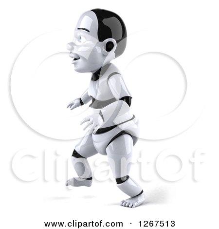 Clipart of a 3d Happy Baby Robot Walking - Royalty Free Illustration by Julos