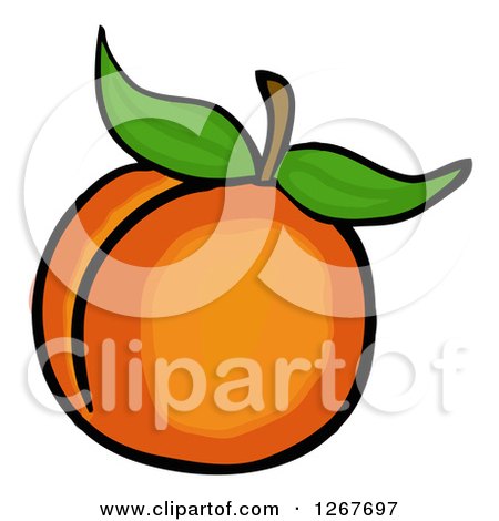 Clipart of a Peach with Leaves - Royalty Free Vector Illustration by LaffToon