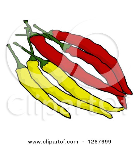 Clipart of Long Red and Yellow Chili Peppers - Royalty Free Vector Illustration by LaffToon