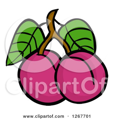 Clipart of a Branch with Plums - Royalty Free Vector Illustration by LaffToon