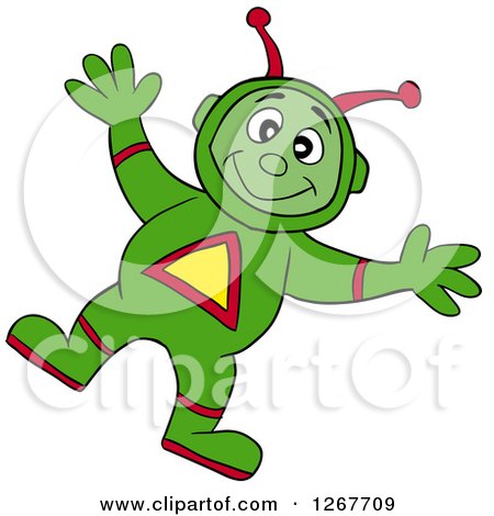 Clipart of a Happy Green Alien Space Man - Royalty Free Vector Illustration by LaffToon