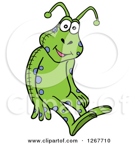 Clipart of a Spotted Blue and Green Stuffed Alien Toy - Royalty Free Vector Illustration by LaffToon