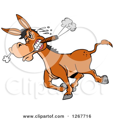 Clipart of a Tough Angry Donkey Walking with a Cigar in His Mouth - Royalty Free Vector Illustration by LaffToon