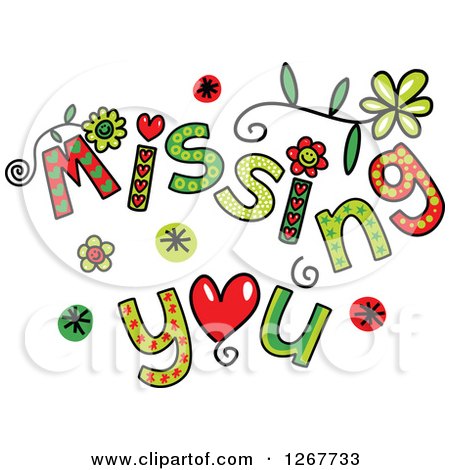 Clipart of Colorful Sketched Missing You Text - Royalty Free Vector Illustration by Prawny