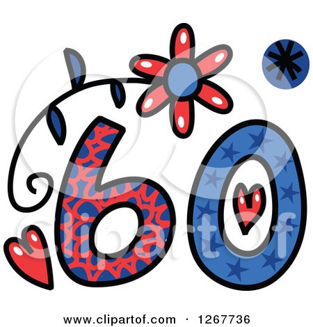 Clipart of a Colorful Sketched Patterned Number 60 - Royalty Free Vector Illustration by Prawny