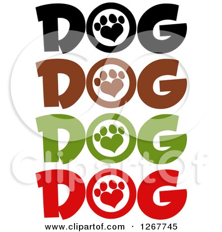 Clipart of Dog Text with Heart Shaped Paw Prints - Royalty Free Vector Illustration by Hit Toon