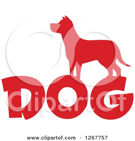 Clipart of a Red Silhouetted Dog over Text - Royalty Free Vector Illustration by Hit Toon