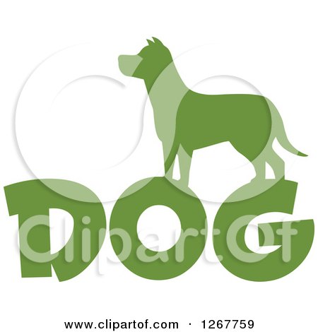 Clipart of a Green Silhouetted Dog over Text - Royalty Free Vector Illustration by Hit Toon